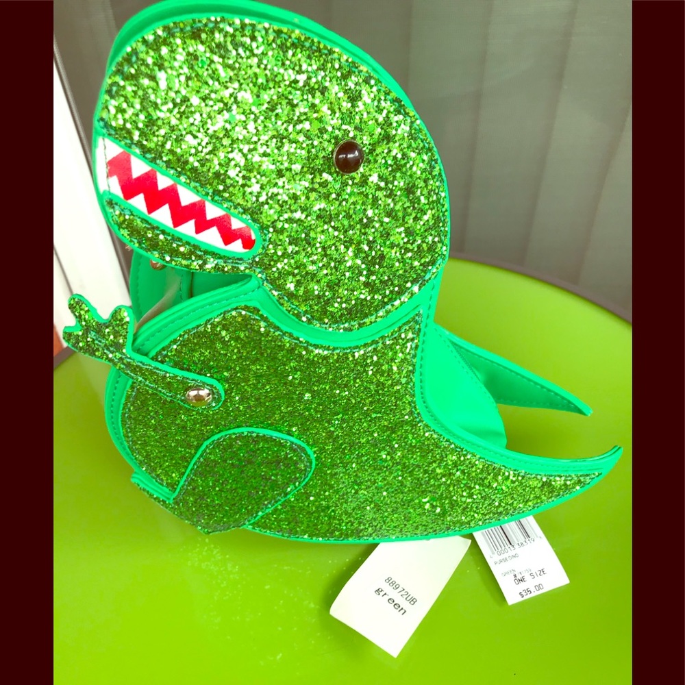 NWT Green dinosaur purse with silver chain